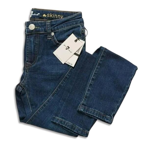 New! 7 FOR ALL MANKIND Big Girls Dark Wash Stretch Denim Skinny Jeans - Picture 5 of 8